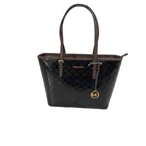 NEW Michael Kors Jet Set Tote #38F3GJ6T6A. Embossed Leather LOGO Print. Black